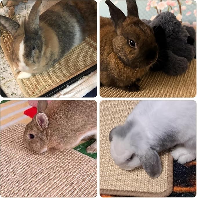 4PCS Rabbit Scratching Pad, Natural Sisal Bunny Scratching Pad, Rabbit Scratch Mat, Claws and Teeth Care Mats for Biting Sleeping Nesting Small Animal Bedding Chew Toys (15.7x11.8 Inch)