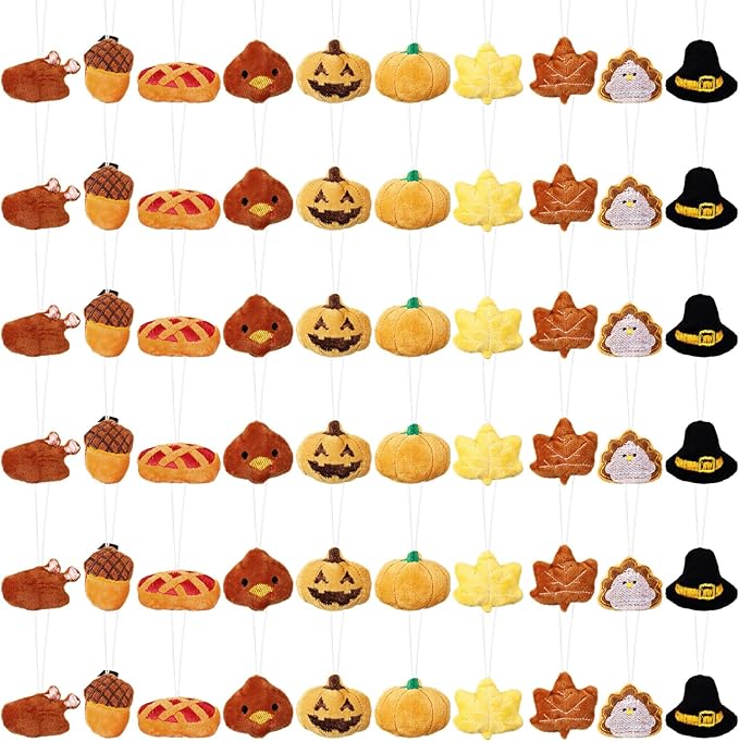 Libima 60 Pcs Thanksgiving Mini Stuffed Animals Fall Plush Keychain Set Autumn Plush Toys for Carnival Birthday Thanksgiving Day Decoration for Clothes