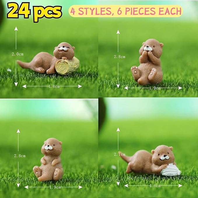 24 Pcs Miniature Otters Figurines Small Otter Toys for Decorative Garden Moss Landscapes,Fairy Gardens, Dollhouses,Birthday Cake Toppers,Cute Animal Shaped Statues & Cartoon Crafts