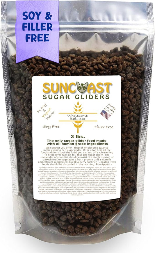 Wholesome Balance Sugar Glider Food - Honey & Yogurt | 3 lbs of Premium Dense Food for Sugar Gliders and Small Animals - 4 Months Supply