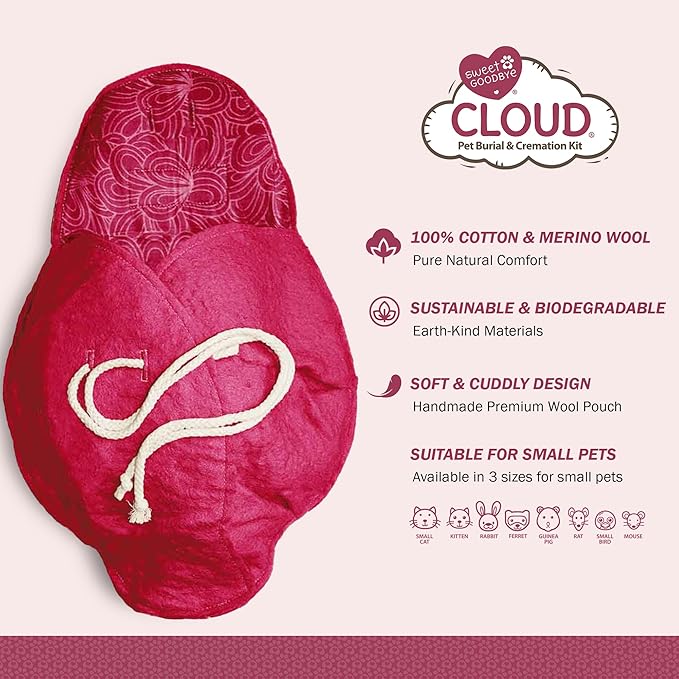 Cloud® - Eco-Friendly Pet Burial & Cremation Ceremony Kit - Casket for Smaller Pets: Rabbits Hamsters Gerbils Birds Reptiles, Small Cats (Choose Size & Color)(Large, Pink)