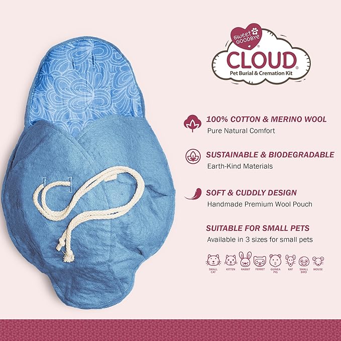 Cloud® Eco-Friendly Pet Burial & Cremation Ceremony Kit - Casket for Smaller Pets: Rabbits, Hamsters, Gerbils, Birds, Fish, Reptiles, Small Cats (Choose Size & Color)(Small, Light Blue)