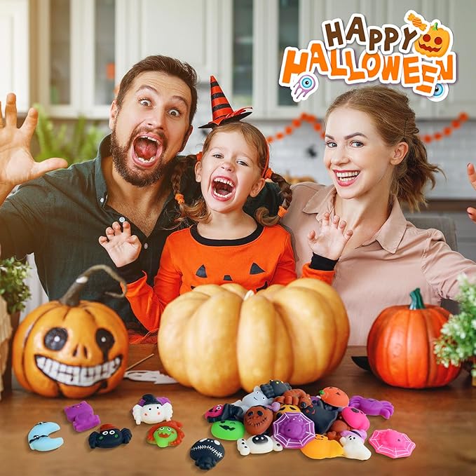 24Pcs Halloween Mochi Squishy Toys Stress Relief Squishies for Kids Girls Boys Halloween Party Favors Halloween Treat Bags Gifts