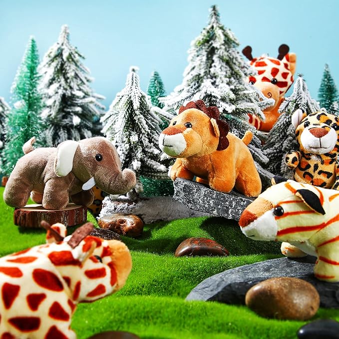 18 Pieces Small Safari Stuffed Animals 4.8 Inch Mini Jungle Animal Plush Toys Cute Zoo Stuffed Small Plush Set for Safari Themed Baby Shower Birthday Party Favors Teacher Student Award(Stylish Style)