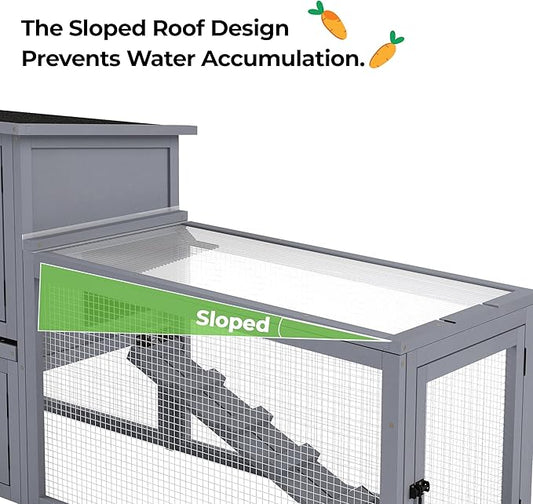 COZIWOW Large Rabbit Hutch Bunny Cage Outdoor Indoor Wooden Small Animal House with Sloped Roofs, Pet Run, No-Leak Tray, 4 Doors, Non-Slip Ramps, Colorful Patterns (Grey)