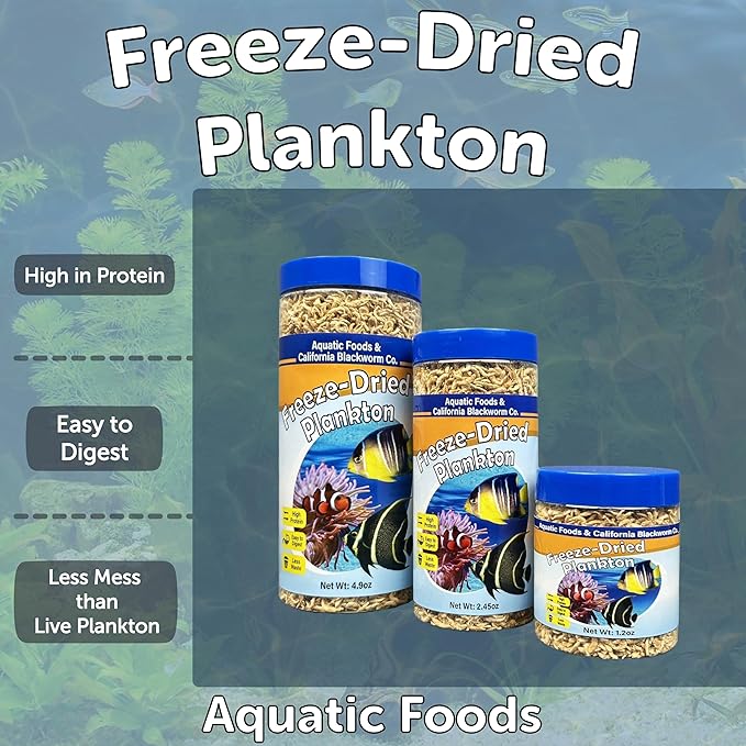 Aquatic Foods Inc. Pacific Plankton, Freeze Dried Plankton for Marines, Corals, Anemones, Cichlids, Discus, Goldfish, Angel Fish, 12-Type Pellet Mix, 4-Type Wafer Mix Included 4.9oz Canister
