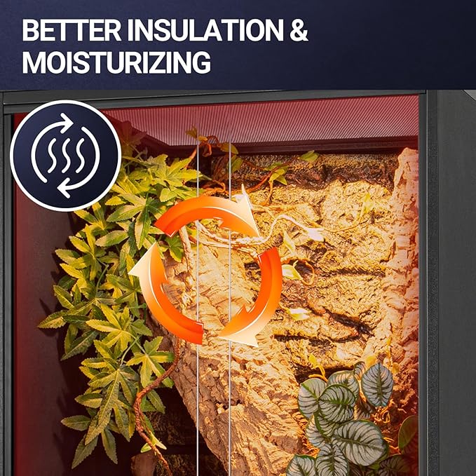 REPTIZOO 67 Gallon PVC Tall Reptile Tank, 24" x18”x36” Large Reptile Terrarium for Gecko Lizard Chameleon Frog Snake, Enclosure Habitat with Sliding Door & Top Screen Ventilation