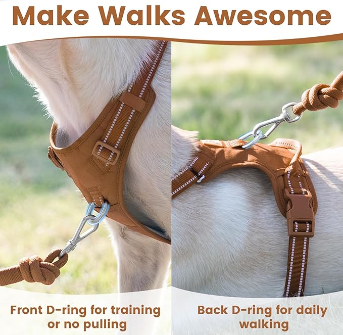 No Pull Dog Harness, Reflective Puppy Vest for Small Medium Large Sized Dog(Carmel Brown,XL)