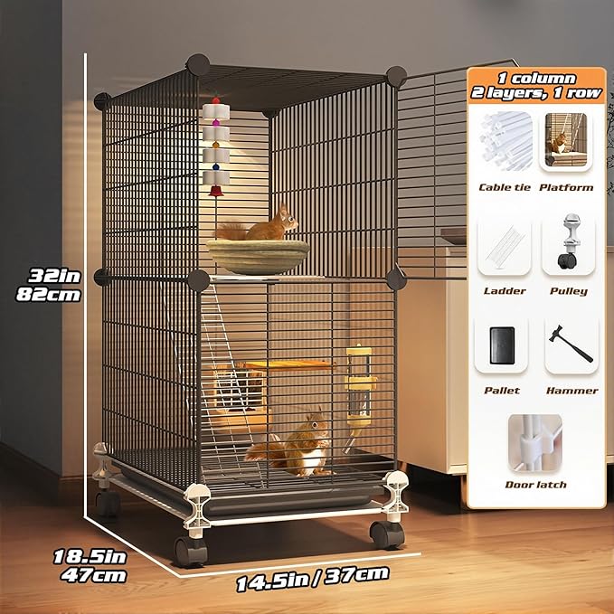 C&C GuineaPig Cages Indoor on Wheels, Multi-Tier Small Animal Playpens House with Removable Tray, DIY Metal Wire Enclosure with Ramp for GuineaPigs, Ferrets, Rabbitss, PetRat, Indoor Use (A)