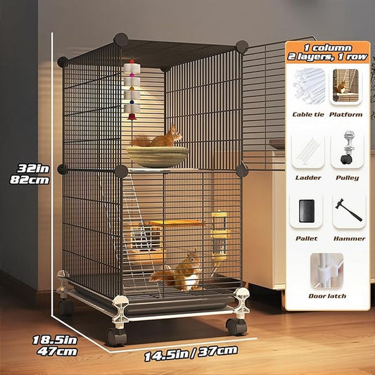 C&C GuineaPig Cages Indoor on Wheels, Multi-Tier Small Animal Playpens House with Removable Tray, DIY Metal Wire Enclosure with Ramp for GuineaPigs, Ferrets, Rabbitss, PetRat, Indoor Use (A)
