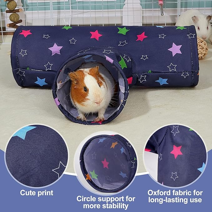 Bienbee Guinea Pig Tunnel, 3 Way Washable Guinea Pig Hideout,Foldable Rabbit Tunnel Guinea Pigs Toys for Bunny Hamster Chinchilla Ferret Rabbit Guinea Pigs Accessories Stars