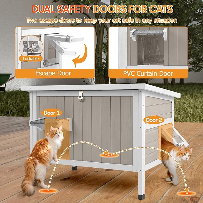 Insulated Cat House Outdoor Weatherproof Feral Cat Shelter for Winter, All-Round Foam Insulation Wooden Pet House for Small Animals with Escape Door,Openable Roof(34.5"L x 21.7"W x 25.6"H)