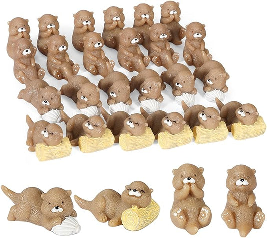 24 Pcs Miniature Otters Figurines Small Otter Toys for Decorative Garden Moss Landscapes,Fairy Gardens, Dollhouses,Birthday Cake Toppers,Cute Animal Shaped Statues & Cartoon Crafts