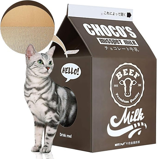 Cat Condo Scratcher Post Cardboard, Milk Box Shape Cat Scratching House Bed, Black Color