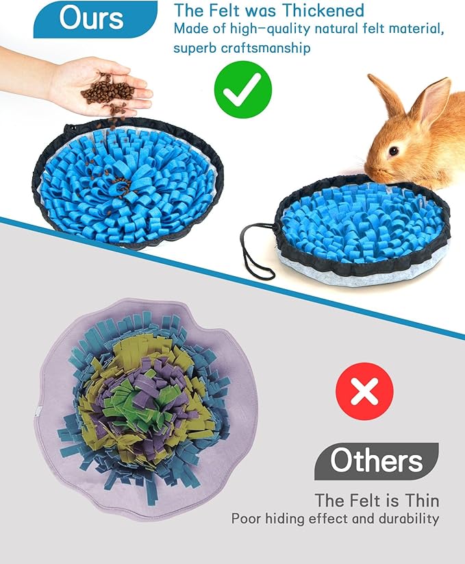 Rabbit Foraging Mat, Guinea Pigs Toys for Boredom, MWAOWM 12" x 12" Polar Fleece Snuffle Feeding Mat Small Pet Puzzle Toy Bed for Bunny Hamster Chinchillas Ferrets