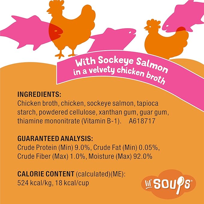 Purina Friskies Grain Free Lickable Cat Food Toppers Lil’ Soups With Sockeye Salmon in Chicken Broth - (Pack of 8) 1.2 oz. Cups