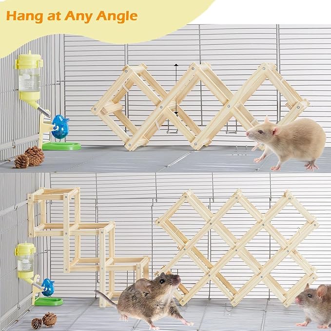 Wooden Rat Climbing Toys, Natural Pet Rat Cage Accessories Climbing Ladder, Fancy Rats Enrichment Toy Activities, Hanging Rodent Toys for Pet Rats in Cage Playing Chewing (S, 1pc)