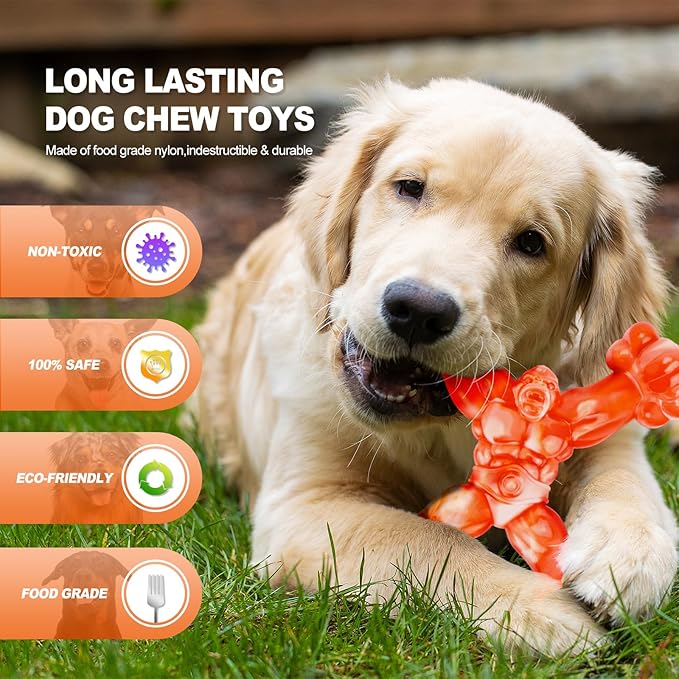 WinTour Indestructible Dog Toys for Large Dogs Aggressive Chewers, Tough Dog Toys for Aggressive Chewers Large Breed, Durable, Heavy Duty Chew Bone, Bacon Flavor