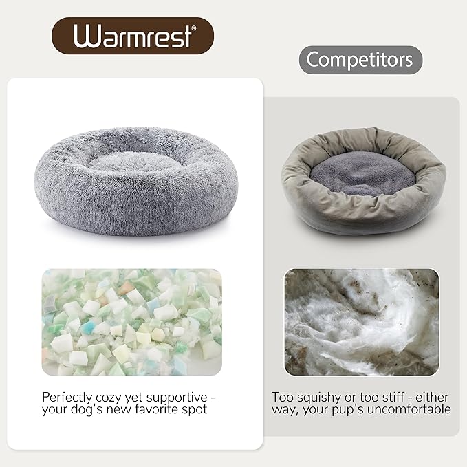 Calming Dog Bed - Donut Washable Medium Size Round Pet Bed for Dogs and Cats, 30 inches Anti-Slip Fluffy Faux Fur Plush Cat Bed, Anti-Anxiety Cushion with Anti-Slip Bottom