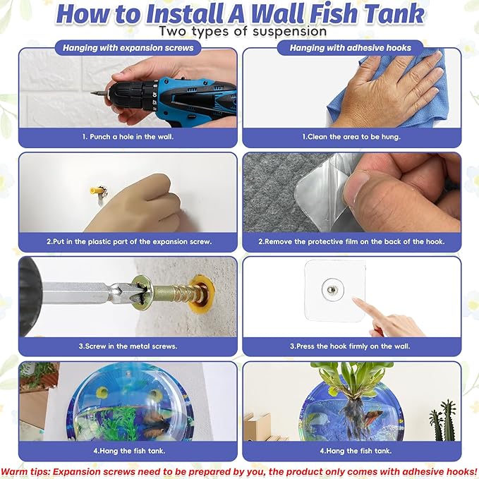 kathson Acrylic Wall Hanging Fish Bowl Wall Mounted Fish Tank Planter Fish Bubble Hanging Aquarium Hydroponic Plant Pot Betta Fish Tank Bowl for Home Decor Pot Decoration Planter (9.25in)