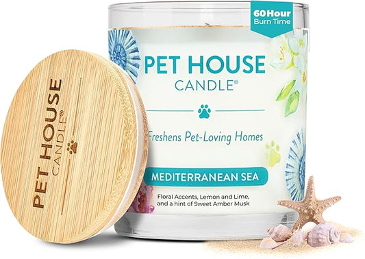 Pet House Candles, Plant-Based, Long Lasting Scented Pet Friendly Candles for Home - Mediterranean Sea