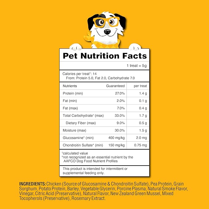 Soft Healthy Dog Treats for Joint Support & Training Snacks Made with Glucosamine, Chondroitin Sulfate & New Zealand Green Mussel - Savory Chicken - 16 oz