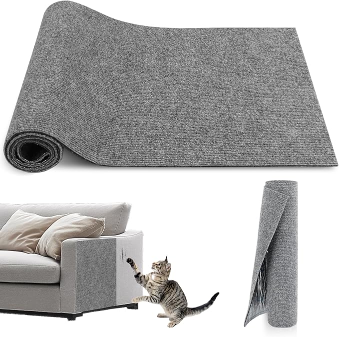 Self-Adhesive Cat Scratch Mat Trimmable Cat Scratching Post Carpet 39in Durable Carpet Mat Pad Replacement for Cat Tree Shelves Post Couch, Furniture, Walls & Doors DIY Cat Climbing Mat (Light Gray)