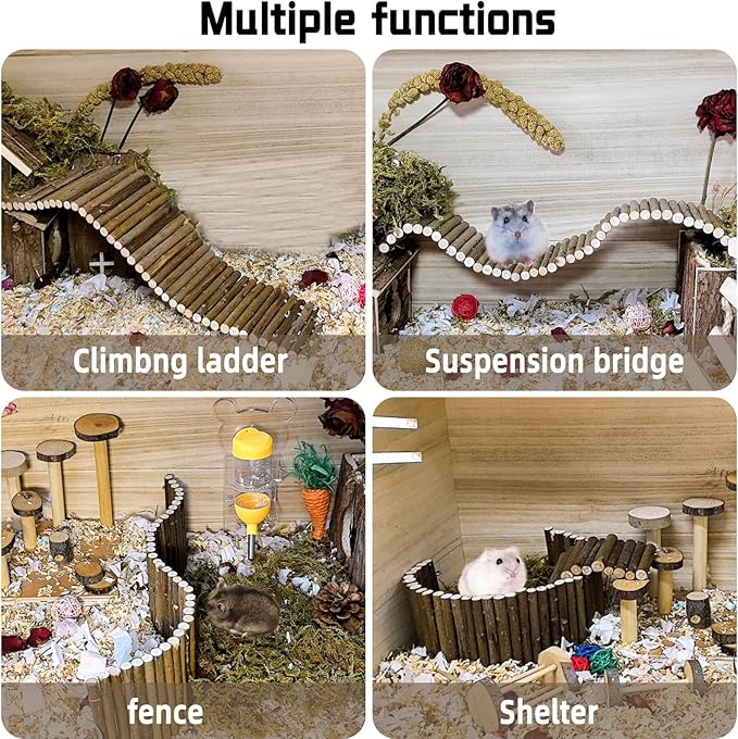 Rat Bendy Long Suspension Bridges Gerbil Wooden Ramp Hamster Cage Climbing Ladder Natural Wood Chews Toys for Rodents Mouse Dwarf Hamster