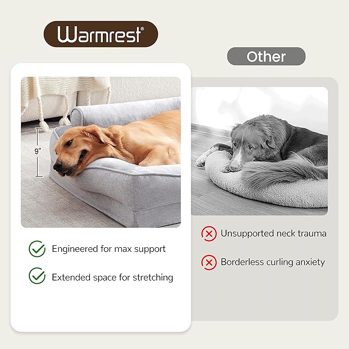 XL Orthopedic Dog Beds for Large Dogs, Waterproof Egg-Crate Foam Pet Couch Bed with Soft Sides, Non-Slip Dog Sofa with Flannel Removable Washable Cover, 42" L Supportive Pet Sofa, Light Grey