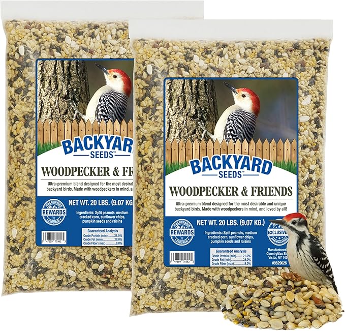 Backyard Seeds Woodpecker Shelled Peanuts Mixed Bird Seed with Sunflower Chips, Pumpkins, Raisins (40 Pounds)