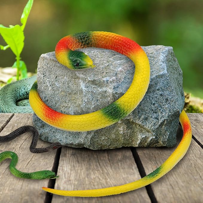 11 Pieces Rubber Snakes Realistic Large Lifelike Fake Toys Plastic Garden Snake to Keep Birds Away Scare Squirrels Halloween Prank Props Scare Toy