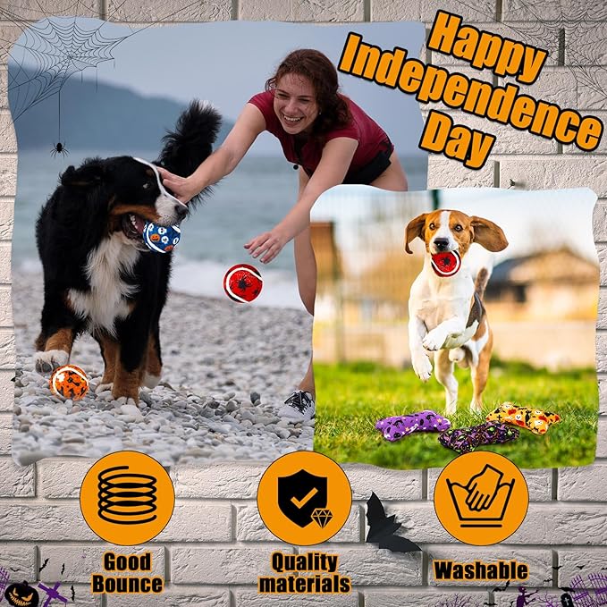 6 Pcs Halloween Dog Toys Puppy Tennis Balls and Squeaky Bone Toys Plush Interactive Pet Toy for Small Medium Large Dog Plush Chew Toy Puppy Training Toss Playing Gift