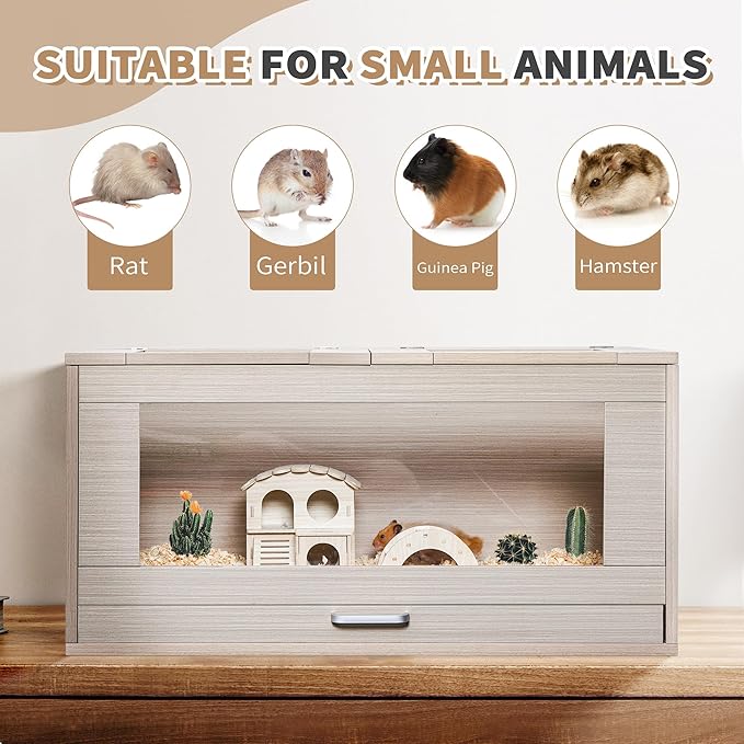 Guinea Pig Cages, Hamster Cage Wood with Independent Storage Cabinet, House for Rat Chinchilla with Guinea Pig Hutch and Bridge, Openable Top with Acrylic Sheets(Wood, 32.28 inch)
