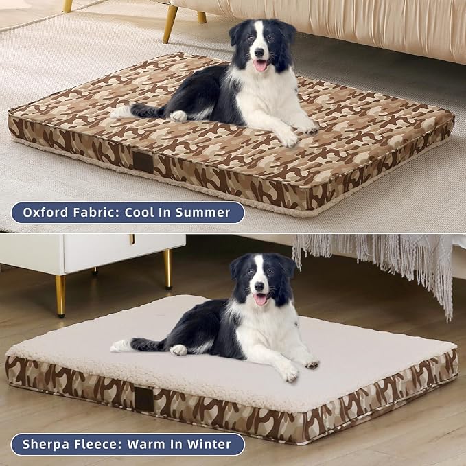 DaysU Dog Bed for Small Dogs, Orthopedic Dog Beds with Removable Washable Cover, Small Egg Crate Foam Pet Bed Mat, Khaki Camo, Suitable for Dogs Up to 20 lbs, 30x20x3in