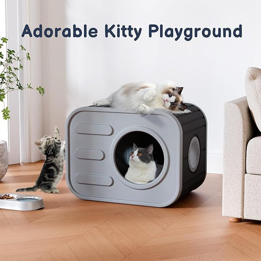 Outdoor Cat House, Outside Cat Shelter with Dual Ventilation Waterproof Resin Pet House for Indoor and Outdoor Use Shelter Pet Home for Cats Small Dogs, Blue