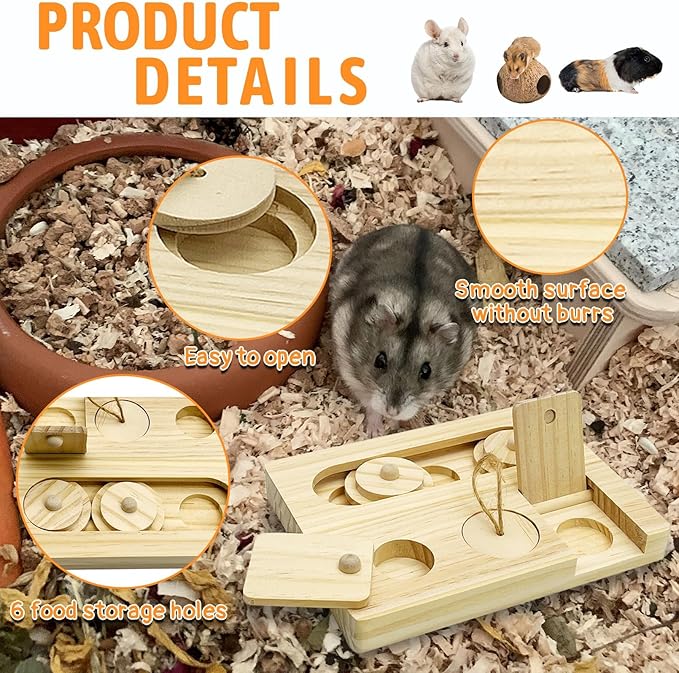 Hamiledyi Guinea Pig Foraging Toys Interactive Wooden Rabbit Toys Sniff n' Snack Rabbit Treats Bunny Toys Interactive Hide Treats Puzzle Snuffle Game for Rabbit Chinchilla Bunny Rats and Gerbils