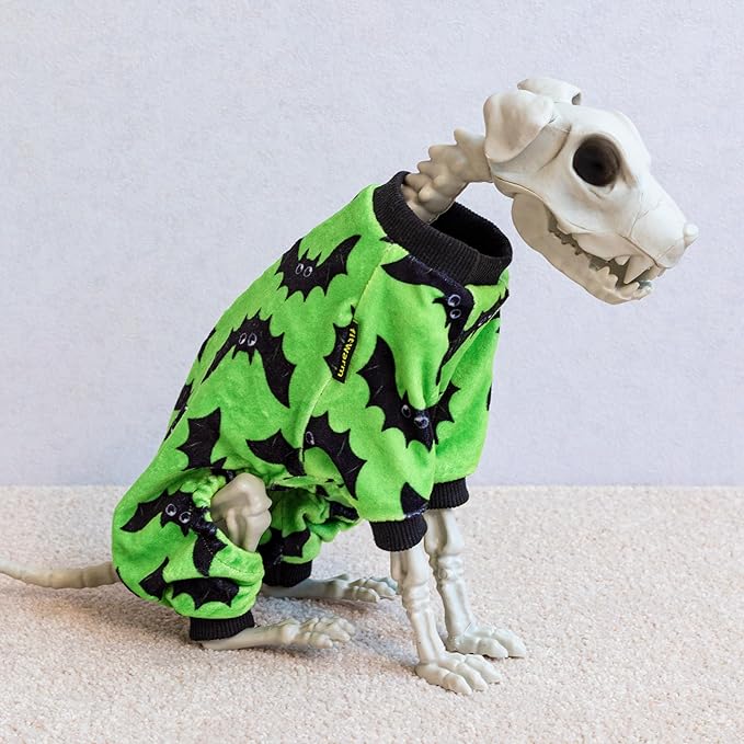 Fitwarm Halloween Bat Dog Pajamas, Funny Costumes for Small Dogs Boy Girl, Pet Outfit, Lime Green, Black, Small