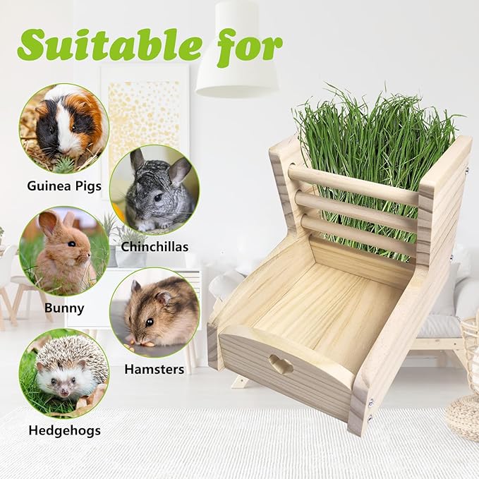 Hamiledyi Small Rabbit Hay Feeder with Wooden Food Feeding Manger Bunny Hay Dispenser Small Animals Grass Holder for Guinea Pig Hamsters Bunny Chinchilla