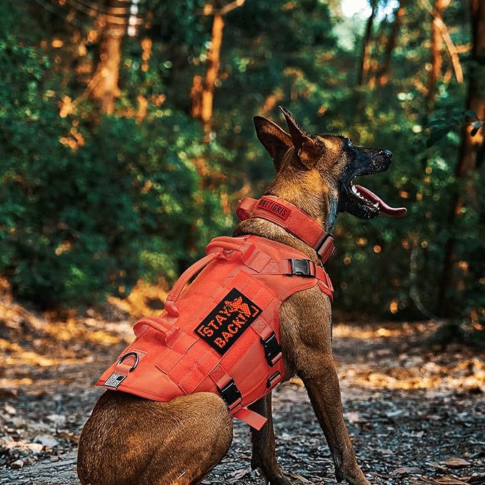 OneTigris Large Tactical Dog Harness, No Pulling Adjustable Dog Vest Harness, Heavy Duty Dog Harness with Handle, Large Hook and Loop Panels for Patch(Orange,XL)