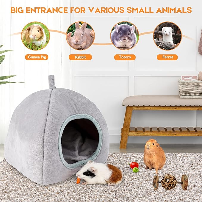 Guinea Pig Hideout - Guinea Pig Bed, Bunny Hideout, Rabbit Bed, Ideal Bed for Small Pets, Tent Shape, Grey