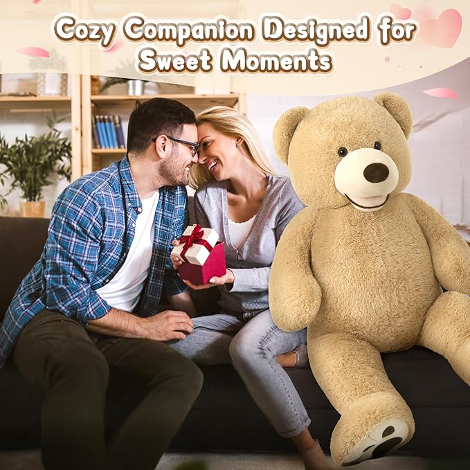 MorisMos Smile Giant Teddy Bear, 51inch Large Stuffed Bears with Big Footprints, Big Stuffed Animals Cuddly Plush Gifts for Girlfriends, Boyfriend, Brown