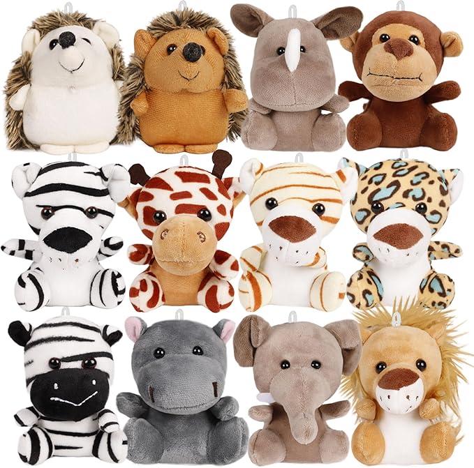 Small Stuffed Animals Bulk, 12 Pack Cute Plushies, 4.5 Inch Mini Plush Toys, Treasure Box Toys for Classroom, Party Favors for Kids, Plush Keychain, Claw Machine Prizes, Stocking Stuffers for Kids