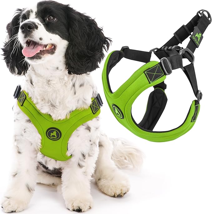 Gooby Escape Free Sport Harness - Lime, Large - No Choke Step-in Patented Neoprene Small Dog Harness with Four-Point Adjustment - Perfect on The Go Dog Harness for Medium Dogs No Pull and Small Dogs