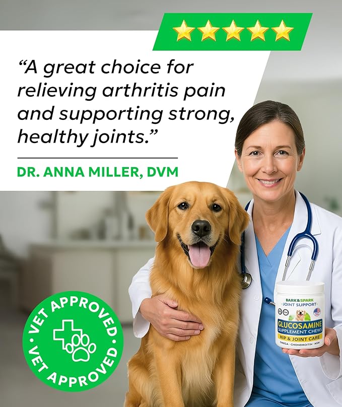 Bark&Spark Glucosamine Chondroitin Dog Hip & Joint Supplement - Joint Pain Relief - Hip & Joint Chews - Joint Support Large Small Breed - Senior Doggie Vitamin Pill Joint Health (180 Treats - Chicken)