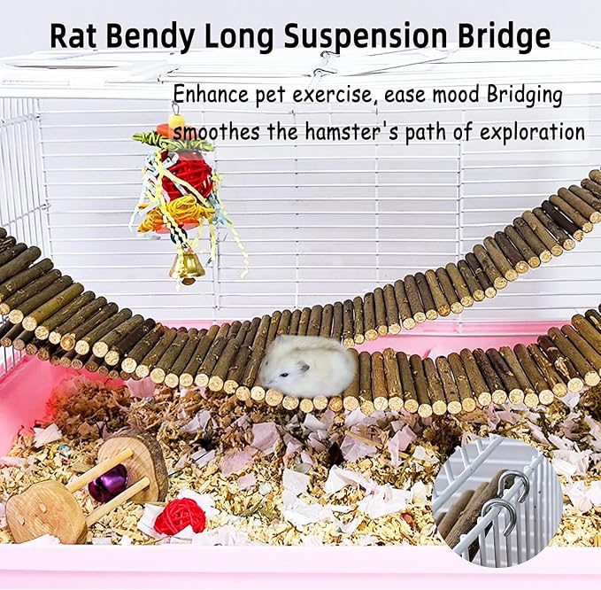 Rat Bendy Long Suspension Bridges Hamster Climbing Ladder Flexible Wooden Bridge for Small Animal Rodents Mouse(2PCS)