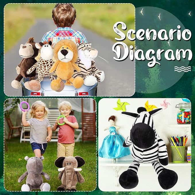 HyDren 20 Pcs Safari Stuffed Animals 11.8'' Plush Jungle Wild Animals Cute Elephant Giraffe Lion Tiger Monkey Stuff Animals Soft Plush Animals in Bulk Stuffed Animals Toy for Toddler Baby Jungle Party