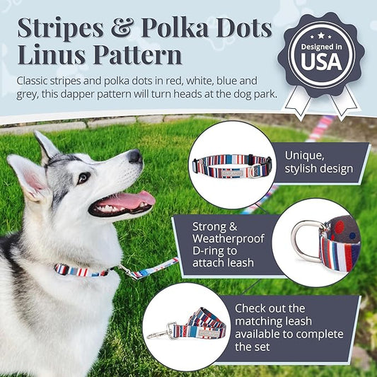 Lucky Love Dog - Adjustable Dog Collar with Easy Click Buckle for Small to Large Dogs, Durable, & Comfortable for Male & Female Dogs, Pet Collar for Puppies & Adult Ones - Linus, Large