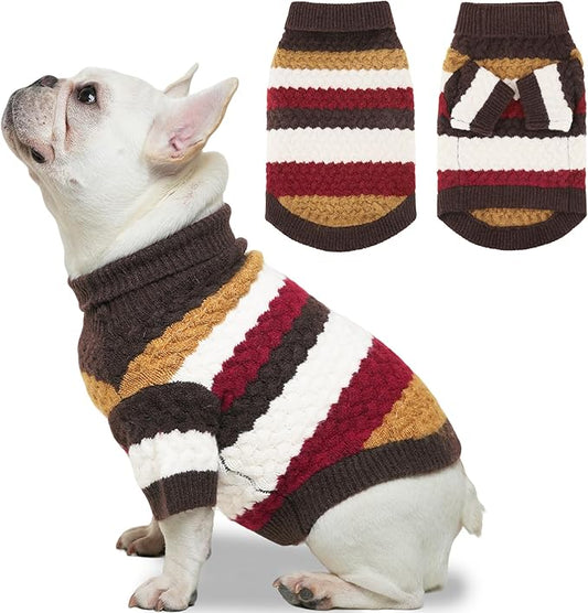 Dog Sweater, Pet Cable Knitted Turtleneck Sweater, Warm Dog Pullover Sweater with Legs for Winter, Thick and High Stretch Pet Clothes for Small, Medium Dogs Boy Girl(Brown, Medium)