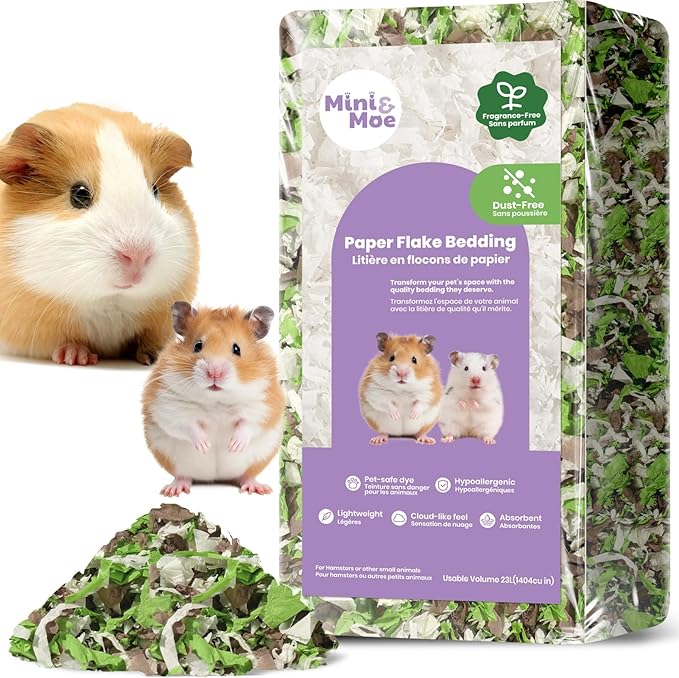 mini&moe Rabbit Bedding 23 Liters: Hamster Bedding Dust-Free and Odor Control Moisture Absorbent Natural Paper Small Pet Bedding - for Guinea Pigs, Hamsters, Rabbits, and Small Animal