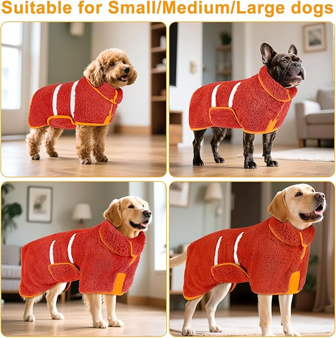 Bienbee Dog Bathrobe, Quick Drying Super Absorbent Dog Robes for After Bath, Warm Keeping Dogs Towel, Dogs Bath Supplies, Bright Red M